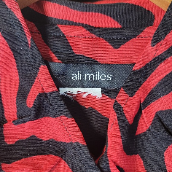 Ali Miles Red Black Zebra Print Mesh Sheer Tunic Top Bell Sleeve Mock Neck - Picture 4 of 9